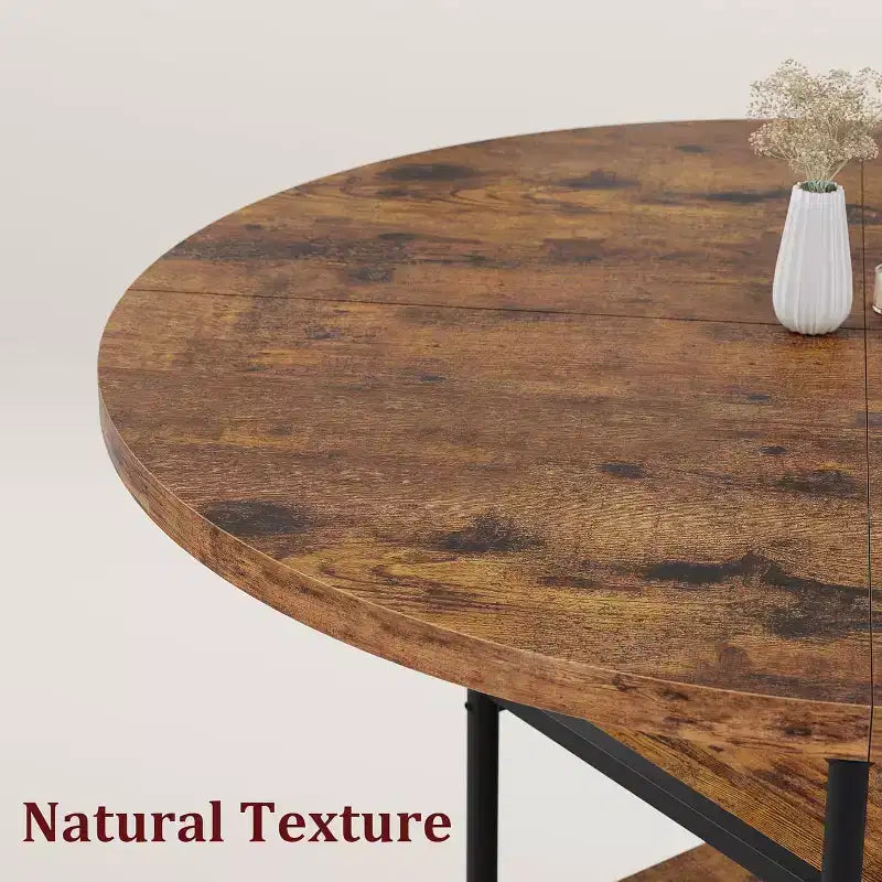 Metal Wood Round Dining Table with Storage Shelves 47.2'' x 30.3''