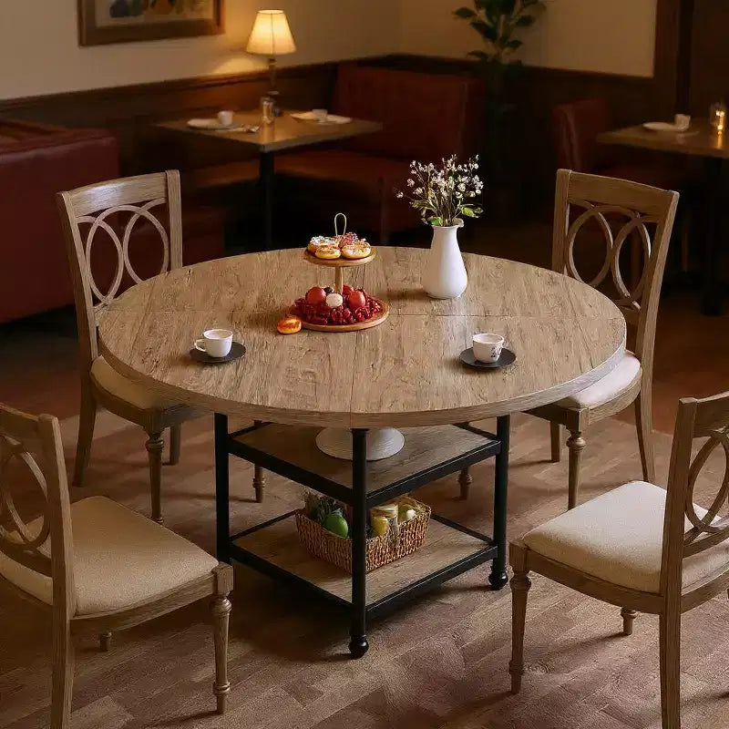 Metal Wood Round Dining Table with Storage Shelves 47.2'' x 30.3''