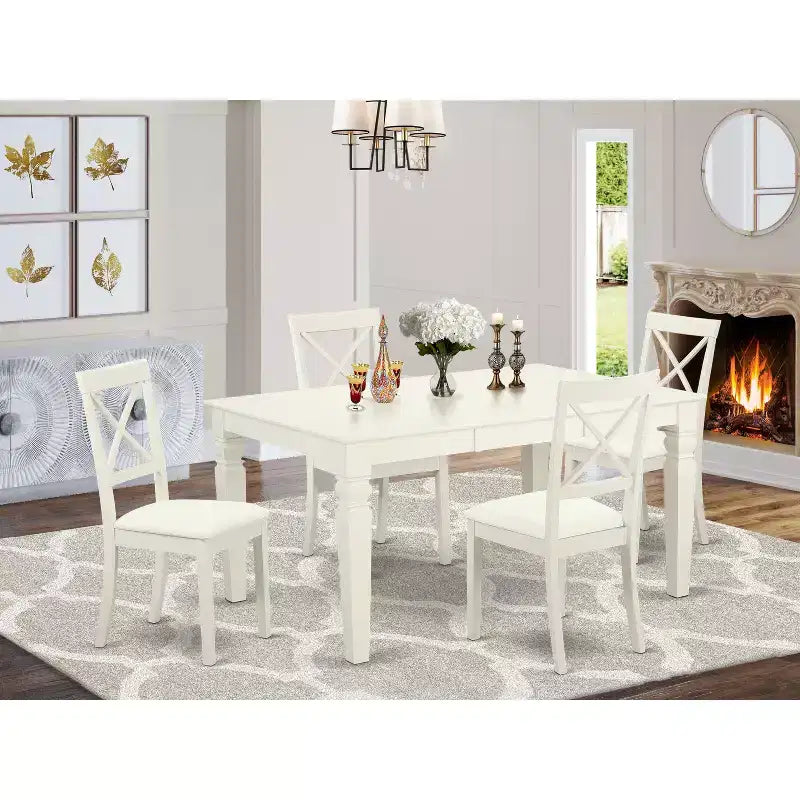 HomeStock Belmont 5 Pc Set With One Weston Table And 4 Faux Leather Seat Chairs, Linen White