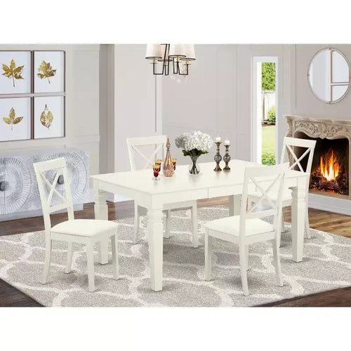 HomeStock Belmont 5 Pc Set With One Weston Table And 4 Faux Leather Seat Chairs, Linen White