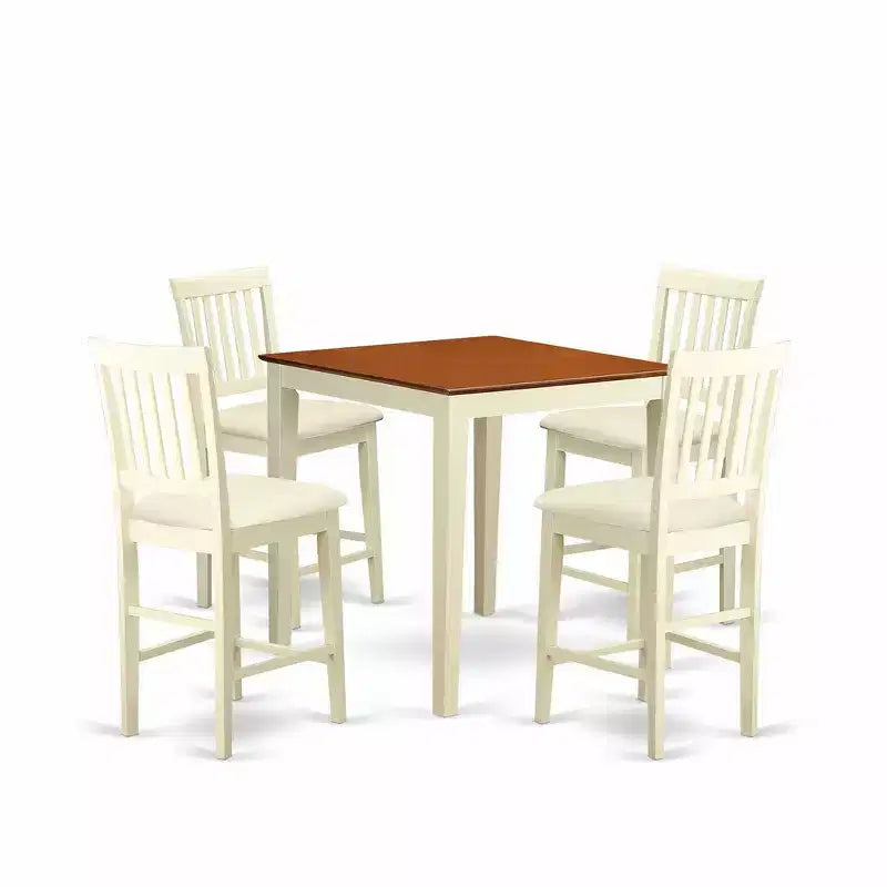 Set Tavolo da Pranzo Rotondo in Legno Massello con 4 Sedie 42'' x 36''