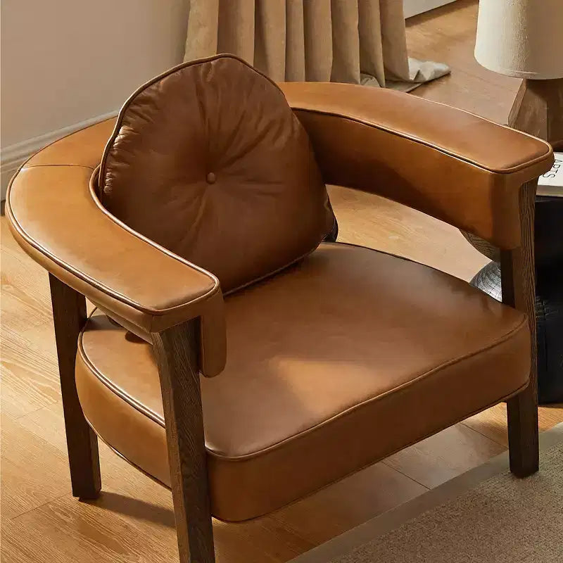 Poltrona in pelle con braccioli in legno di frassino 35,43'' x 33,46''