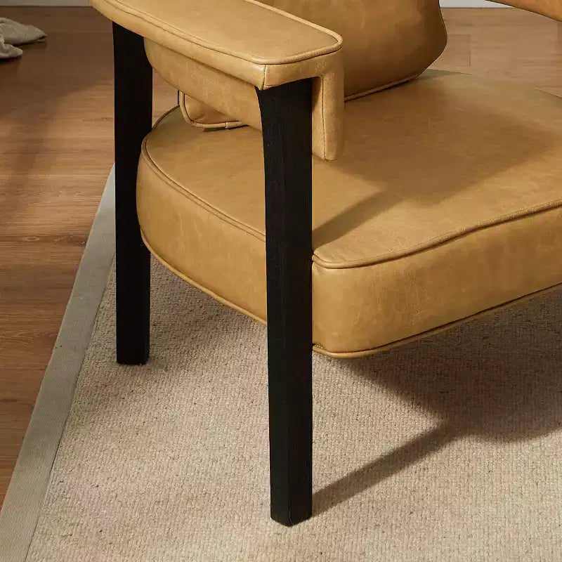 Poltrona in pelle con braccioli in legno di frassino 35,43'' x 33,46''