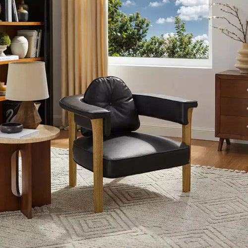 Poltrona in pelle con braccioli in legno di frassino 35,43'' x 33,46''