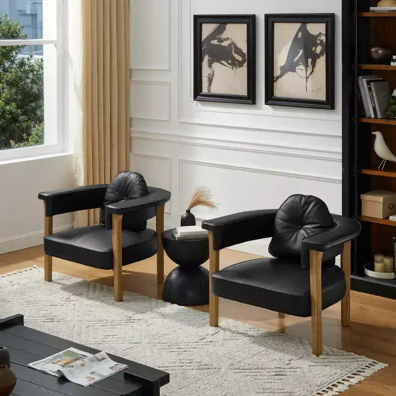 Ash Wood Leather Accent Chair with Arms 35.43'' x 33.46''