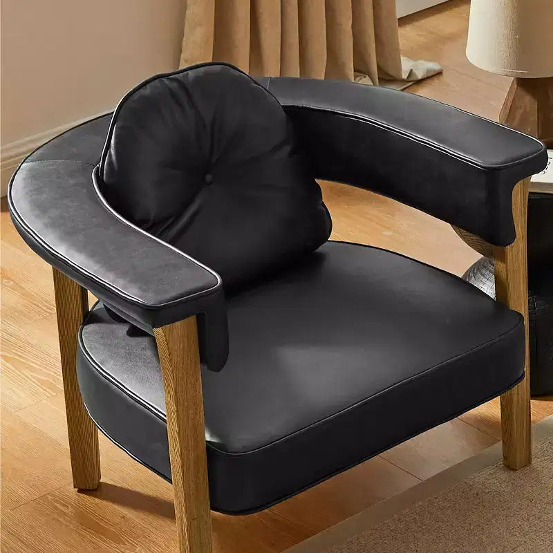 Ash Wood Leather Accent Chair with Arms 35.43'' x 33.46''