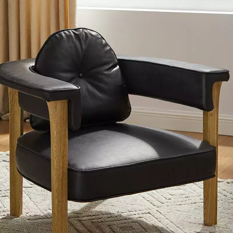 Ash Wood Leather Accent Chair with Arms 35.43'' x 33.46''