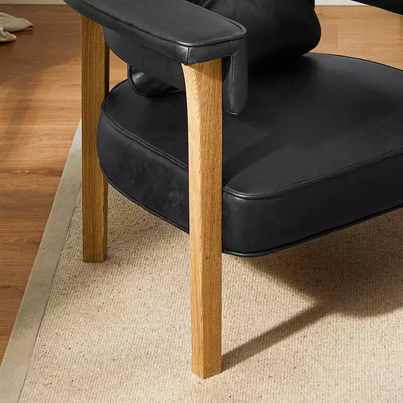 Poltrona in pelle con braccioli in legno di frassino 35,43'' x 33,46''