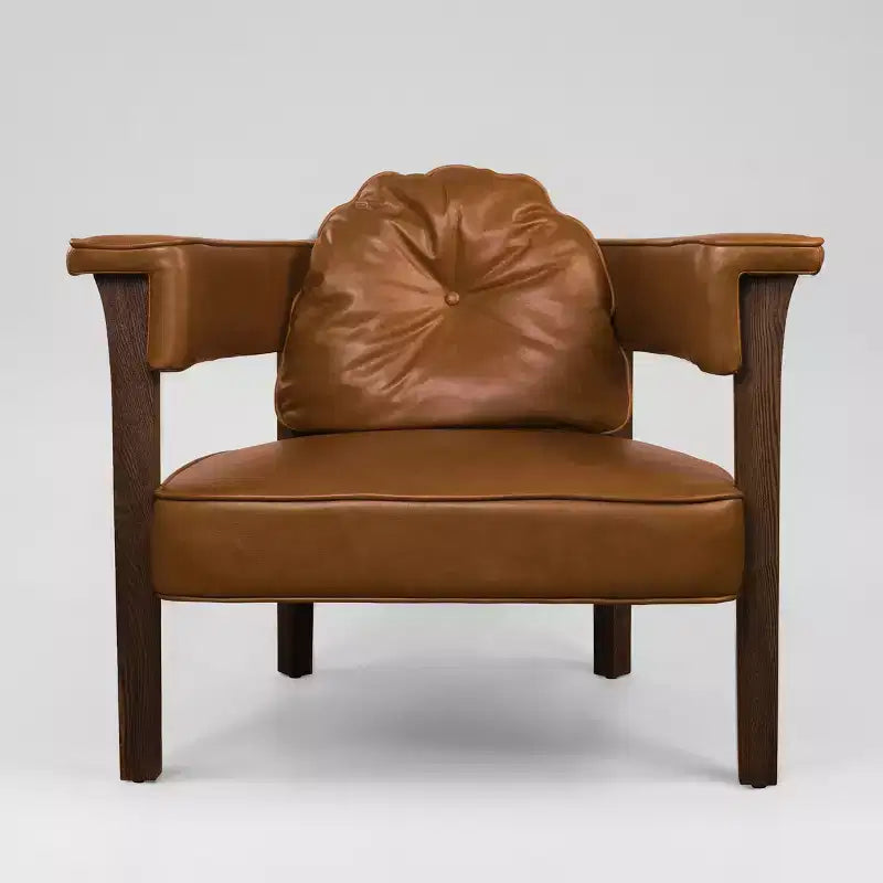 Ash Wood Leather Accent Chair with Arms 35.43'' x 33.46''