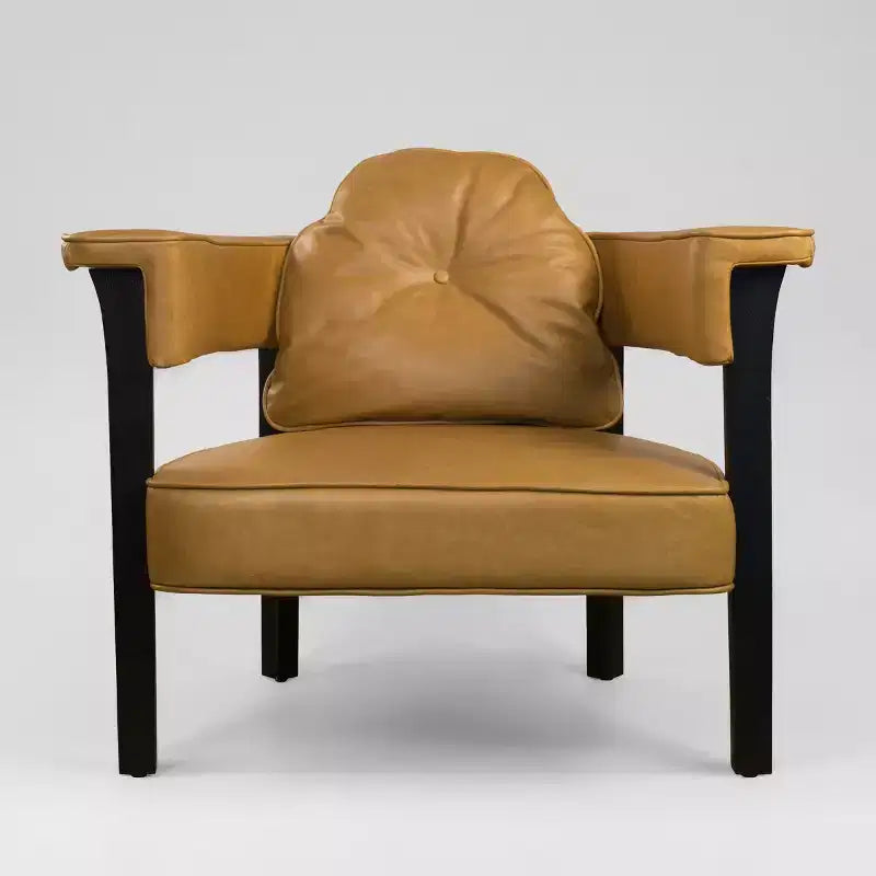 Ash Wood Leather Accent Chair with Arms 35.43'' x 33.46''