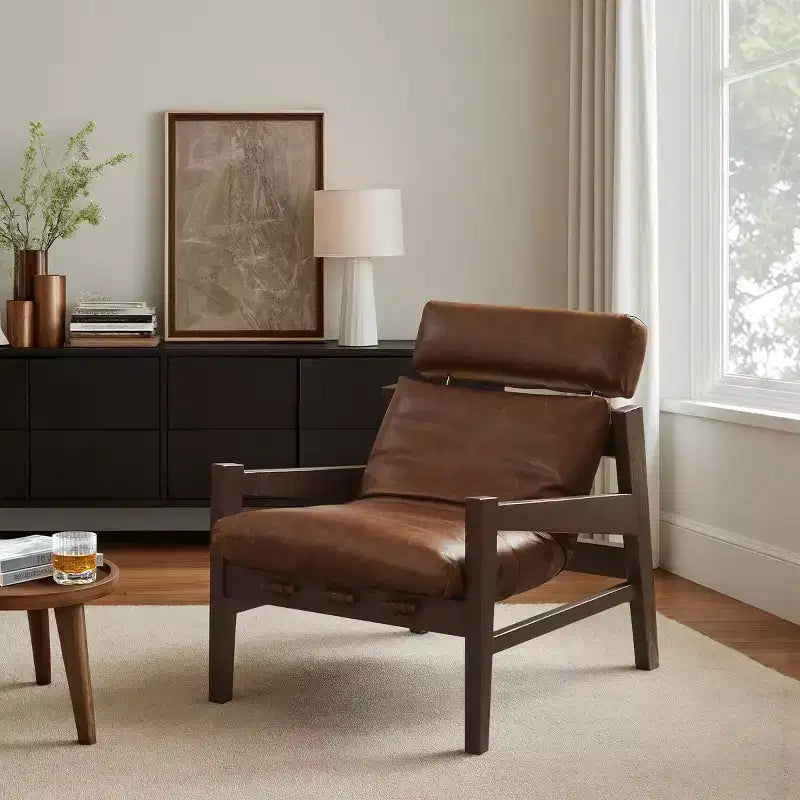 Ash Wood Leather Lounge Chair 28.35'' x 31.89''