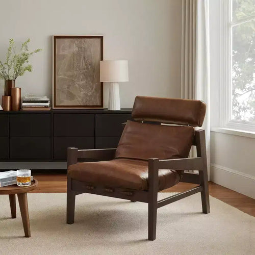 Poltrona Lounge in Pelle e Legno di Frassino 72 x 81 cm