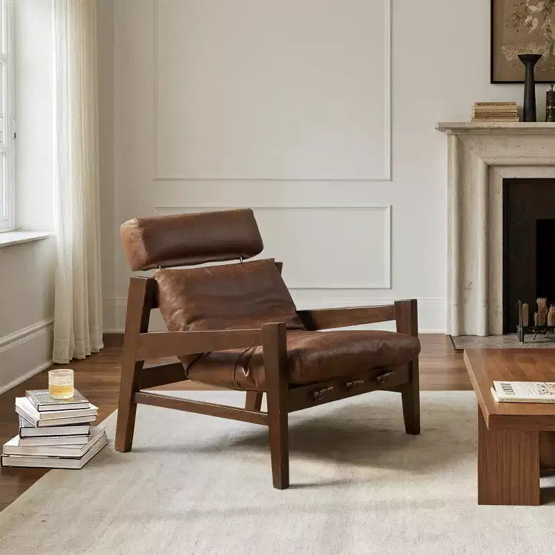 Ash Wood Leather Lounge Chair 28.35'' x 31.89''