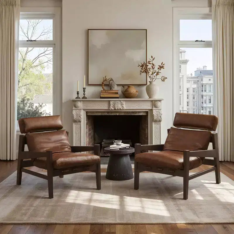 Ash Wood Leather Lounge Chair 28.35'' x 31.89''