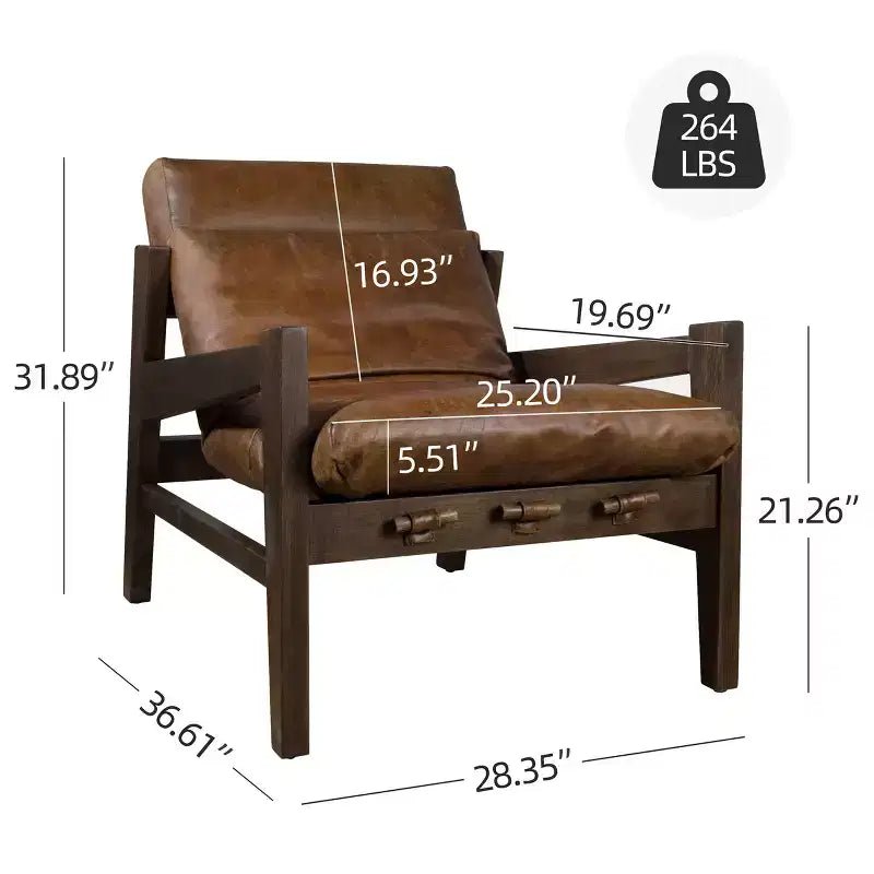 Ash Wood Leather Lounge Chair 28.35'' x 31.89''