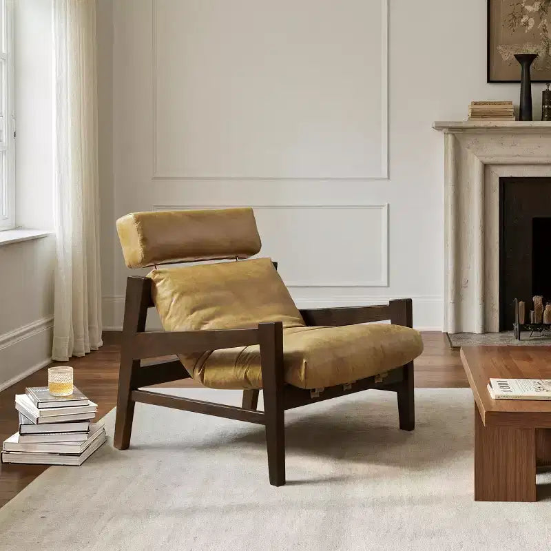 Poltrona Lounge in Pelle e Legno di Frassino 72 x 81 cm