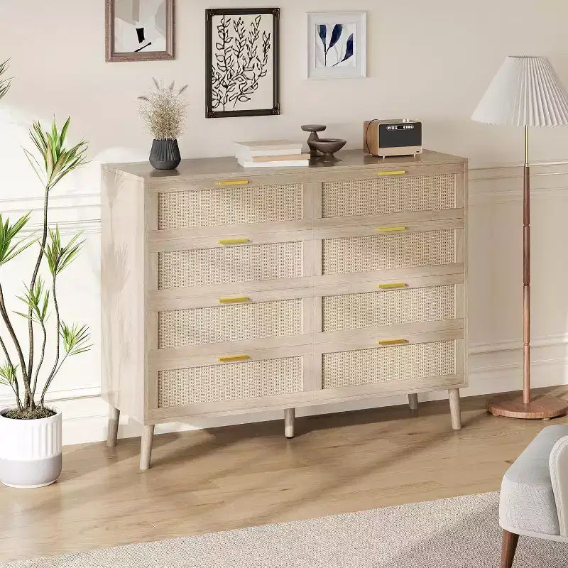 Engineered Wood Rattan 8-Drawer Dresser 47.24'' x 37.01''