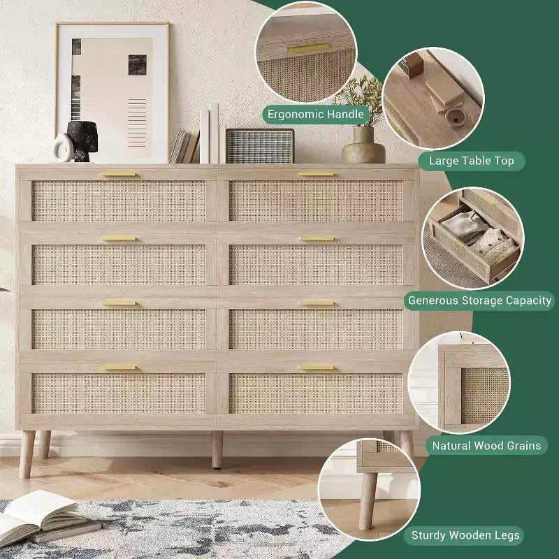 Engineered Wood Rattan 8-Drawer Dresser 47.24'' x 37.01''