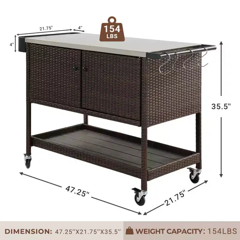 Carrello da bar mobile da esterno in acciaio 120 x 90 cm