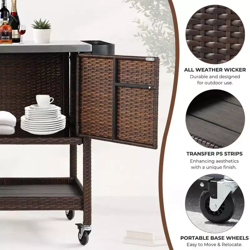 Steel Outdoor Rolling Bar Cart 47.24'' x 35.43''