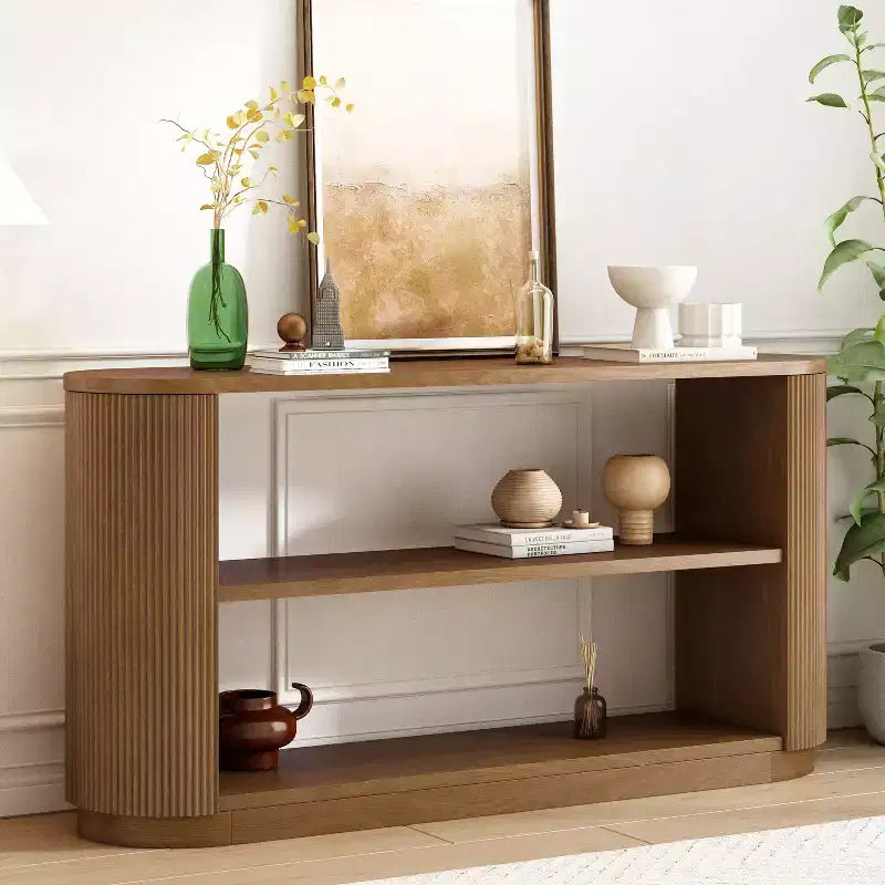Consolle in legno e metallo con ripiani aperti 149,6 cm x 76 cm
