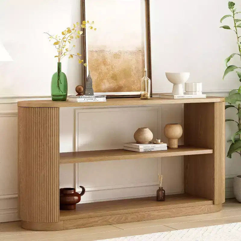 Consolle in legno e metallo con ripiani aperti 149,6 cm x 76 cm