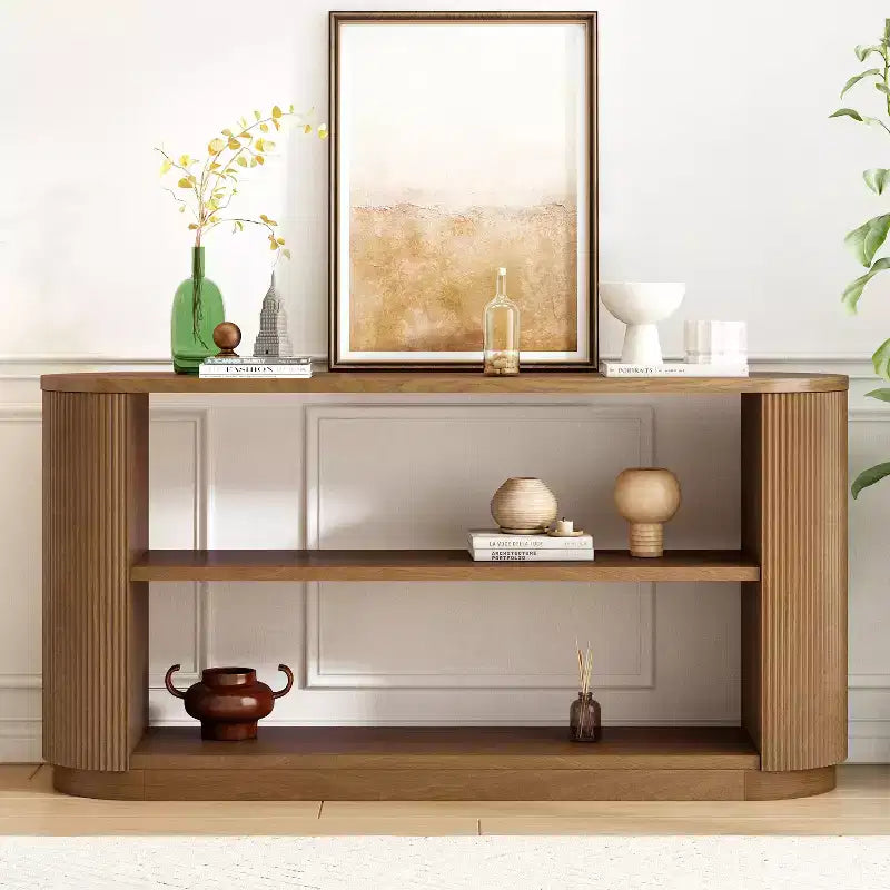 Consolle in legno e metallo con ripiani aperti 149,6 cm x 76 cm