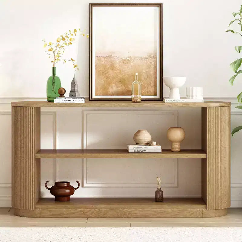 Consolle in legno e metallo con ripiani aperti 149,6 cm x 76 cm