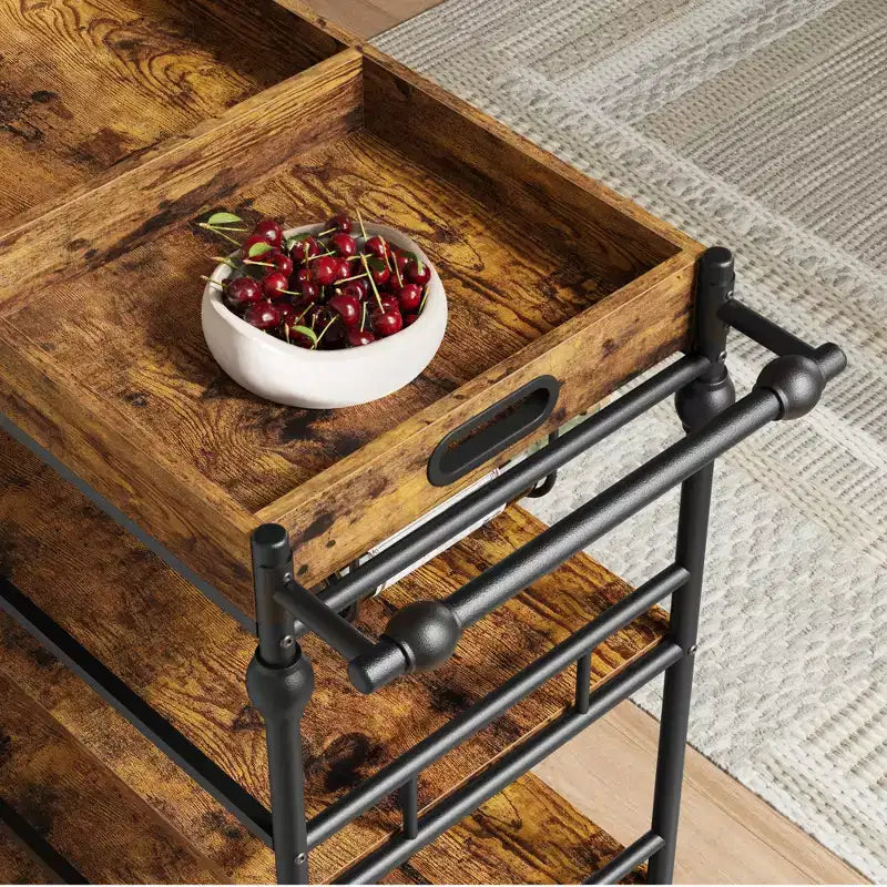 Carrello bar a 3 ripiani Iron Wood con portabottiglie