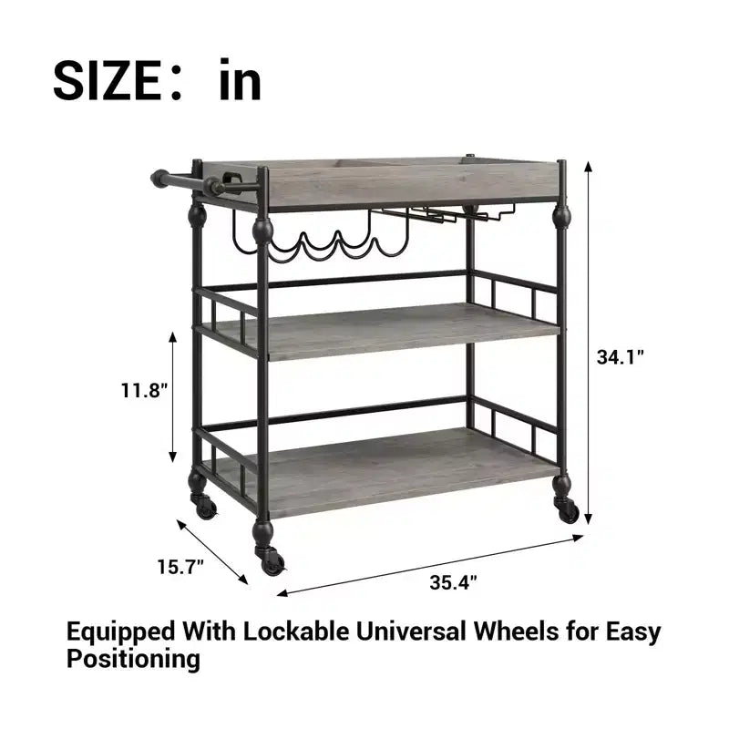 Carrello bar a 3 ripiani Iron Wood con portabottiglie