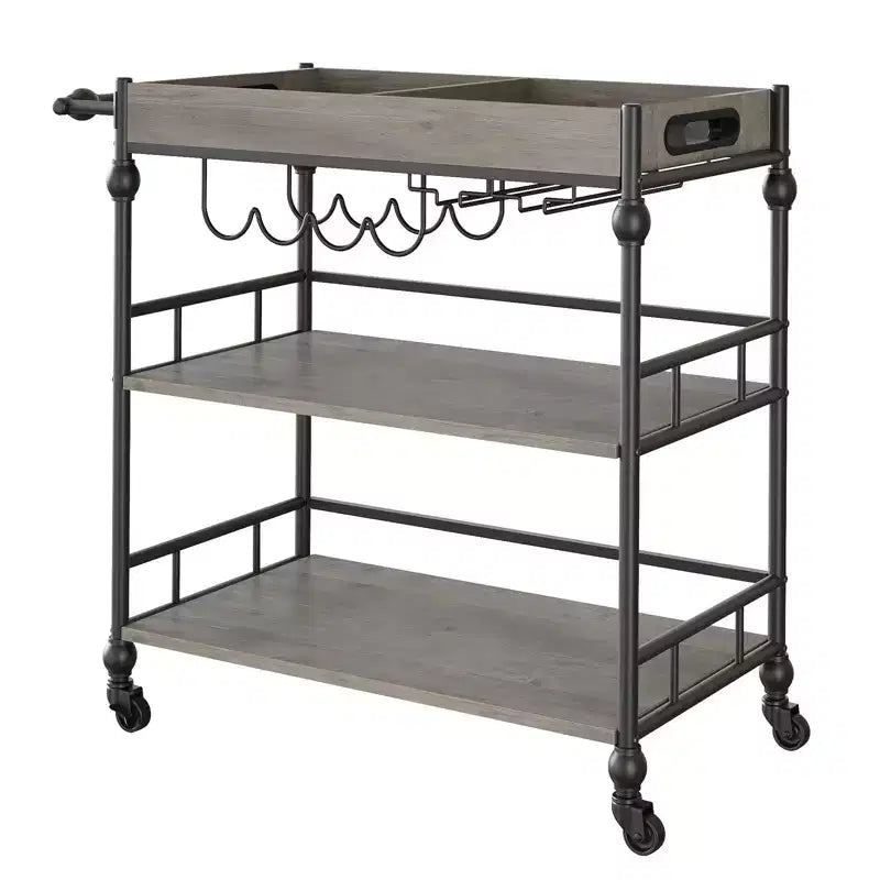 Carrello bar a 3 ripiani Iron Wood con portabottiglie