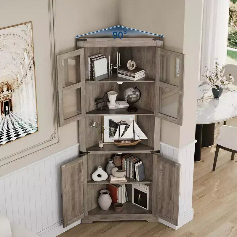 Mobile ad angolo in legno con ante in vetro 26'' x 66.9''