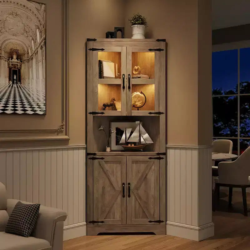 Mobile ad angolo in legno con ante in vetro 26'' x 66.9''
