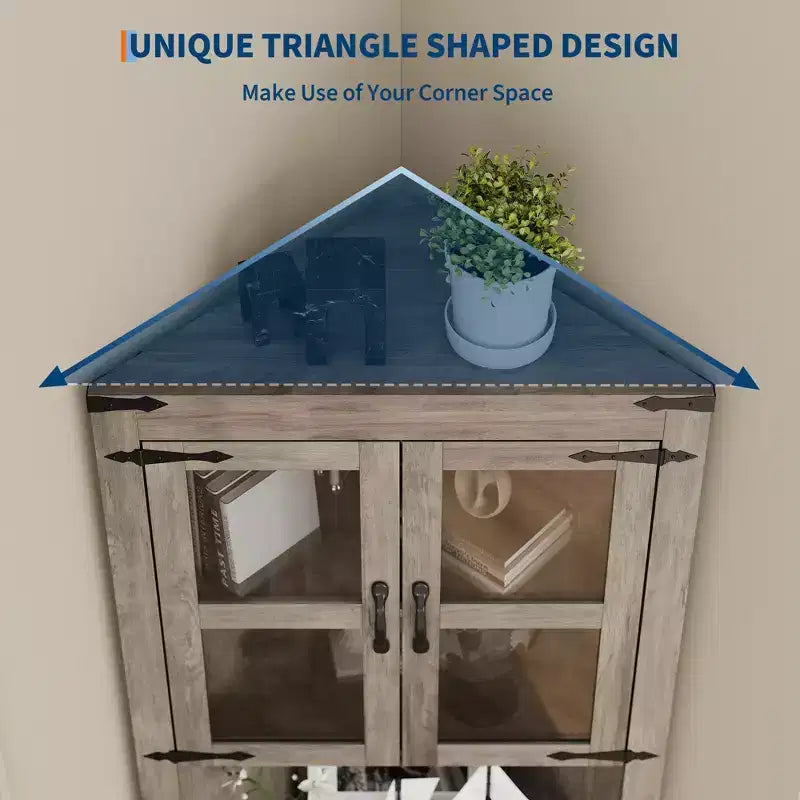 Mobile ad angolo in legno con ante in vetro 26'' x 66.9''