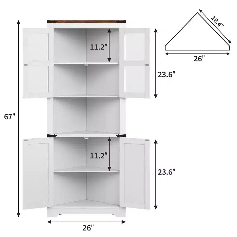 Mobile ad angolo in legno con ante in vetro 26'' x 66.9''