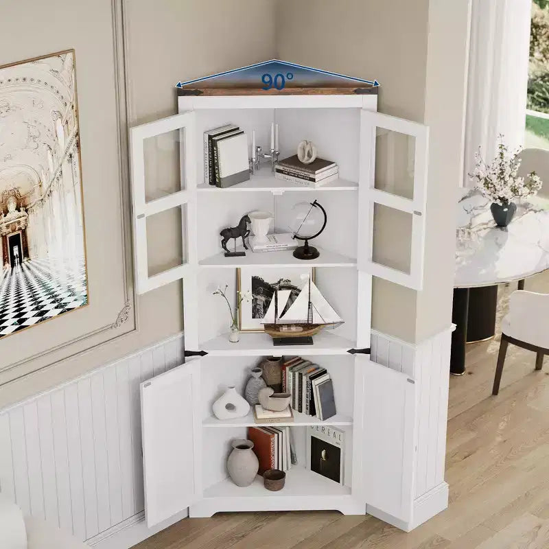 Mobile ad angolo in legno con ante in vetro 26'' x 66.9''