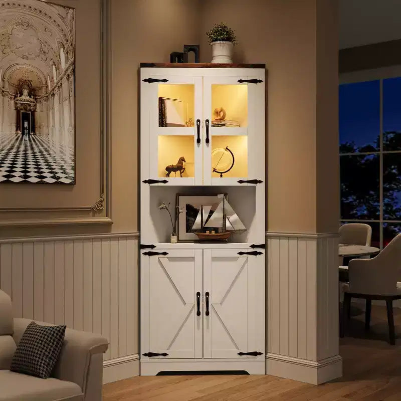 Mobile ad angolo in legno con ante in vetro 26'' x 66.9''