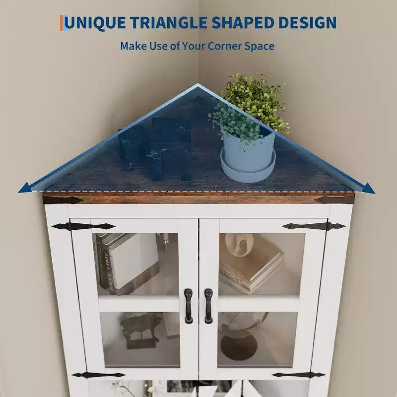 Mobile ad angolo in legno con ante in vetro 26'' x 66.9''