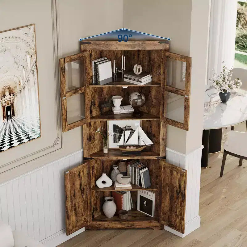 Wood Corner Storage Cabinet with Glass Doors 26'' x 66.9''