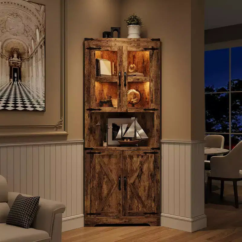 Mobile ad angolo in legno con ante in vetro 26'' x 66.9''