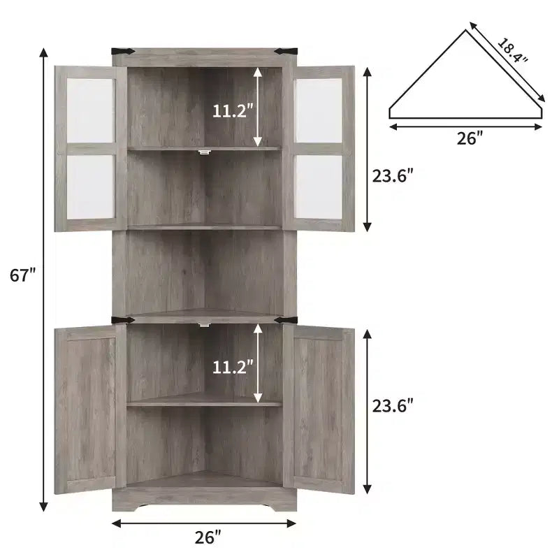 Mobile ad angolo in legno con ante in vetro 26'' x 66.9''