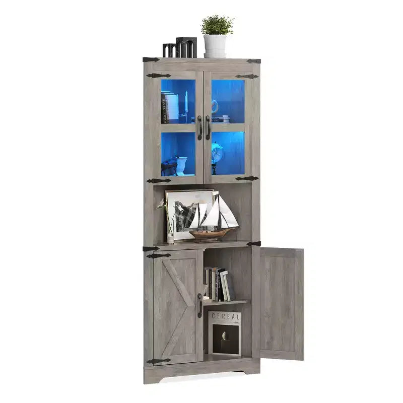 Wood Corner Storage Cabinet with Glass Doors 26'' x 66.9''