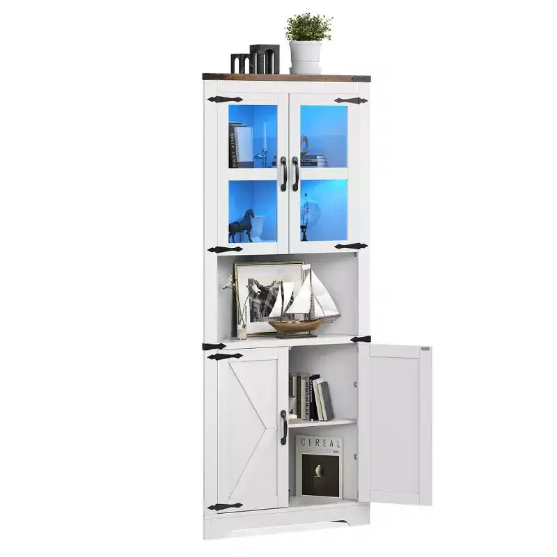 Wood Corner Storage Cabinet with Glass Doors 26'' x 66.9''