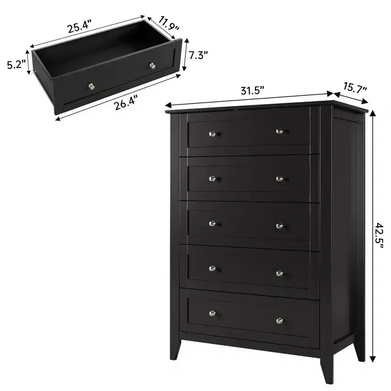MDF 5-Drawer Dresser with Metal Knobs 31.5'' x 42.5''