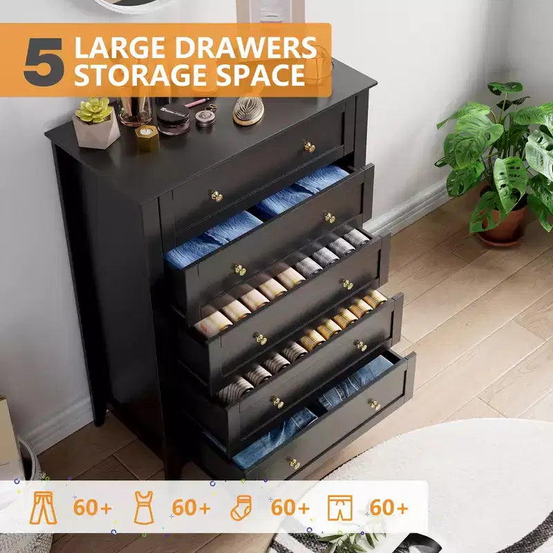 MDF 5-Drawer Dresser with Metal Knobs 31.5'' x 42.5''