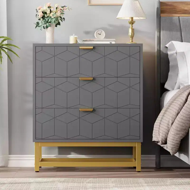 Cassettiera a 3 cassetti in MDF con gambe in metallo 60 x 71 cm