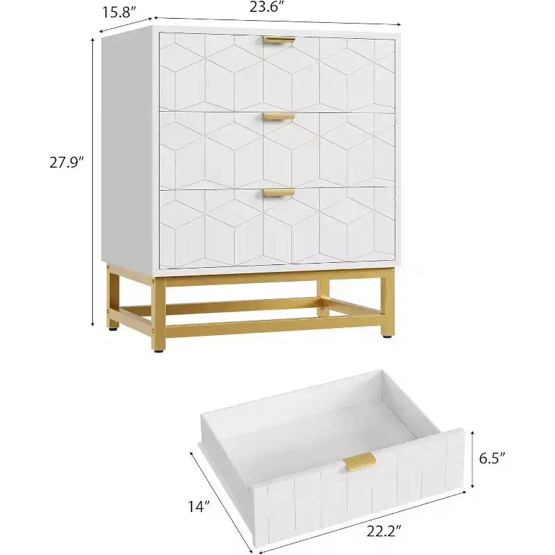 Cassettiera a 3 cassetti in MDF con gambe in metallo 60 x 71 cm