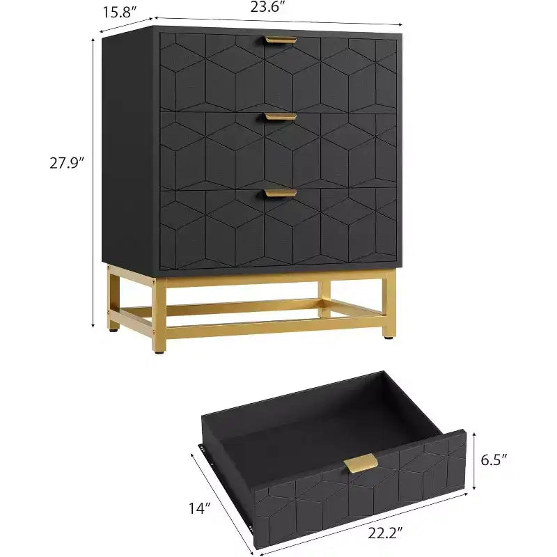 Cassettiera a 3 cassetti in MDF con gambe in metallo 60 x 71 cm
