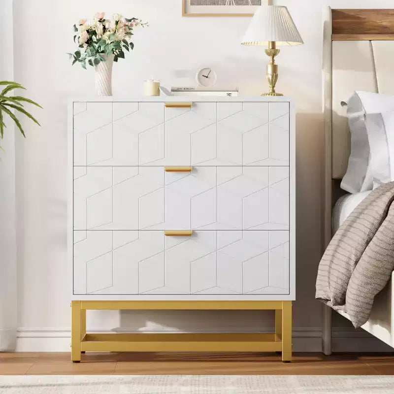 Cassettiera a 3 cassetti in MDF con gambe in metallo 60 x 71 cm