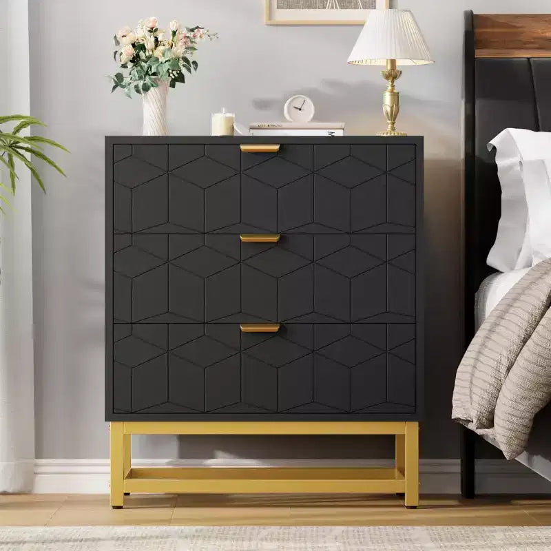 Cassettiera a 3 cassetti in MDF con gambe in metallo 60 x 71 cm